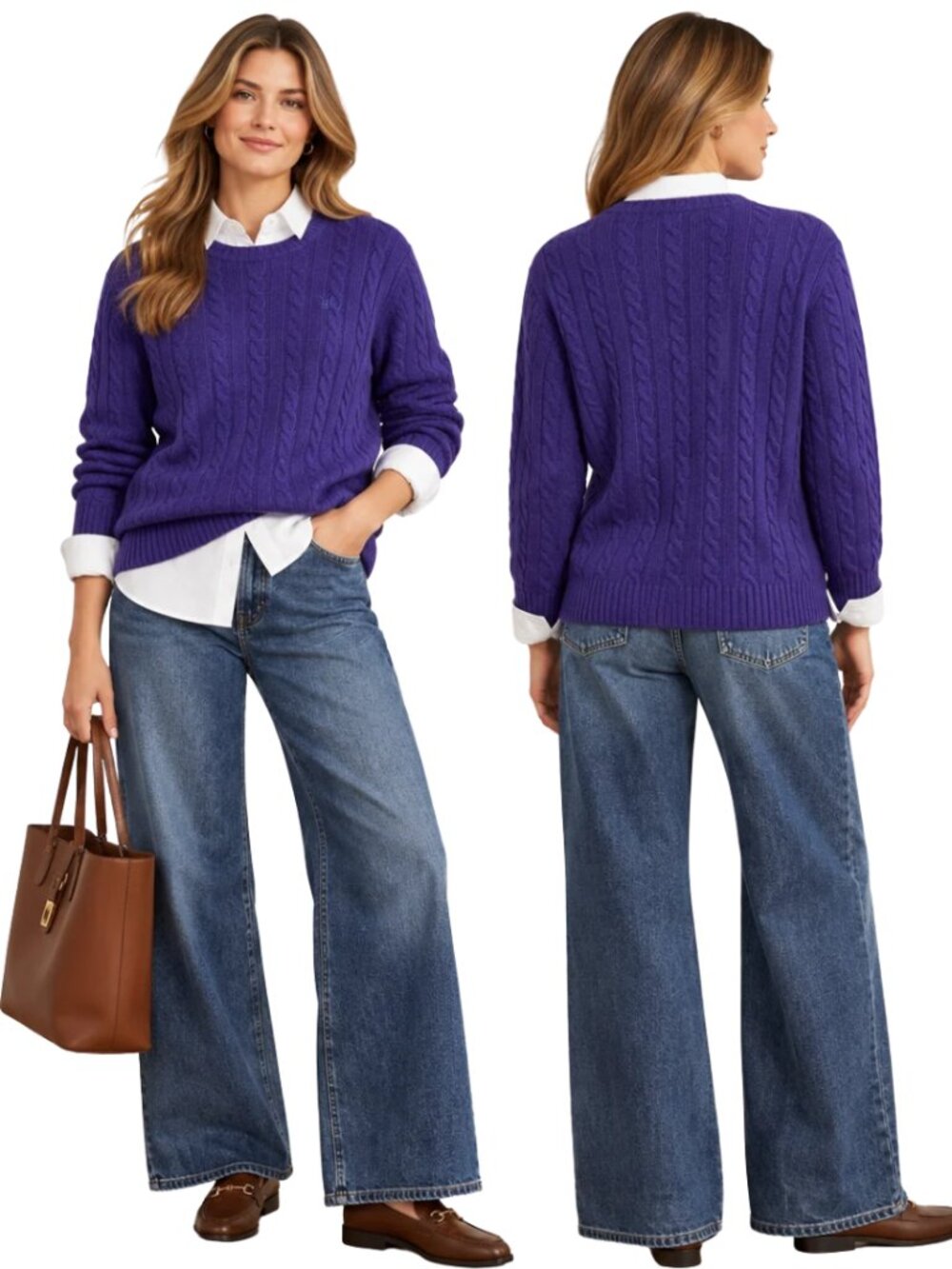 Vintage Lauren Ralph Lauren Wool Cable Knit Sweater Pullover Women's XL Purple